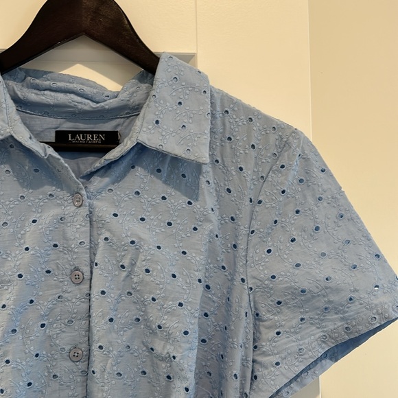 Lauren Ralph Lauren Blue eyelet midi-dress w/ belt, size 14 excellent condition - Picture 4 of 11